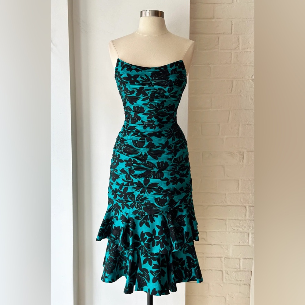 Vintage 80s Strapless Silk Bustier Dress